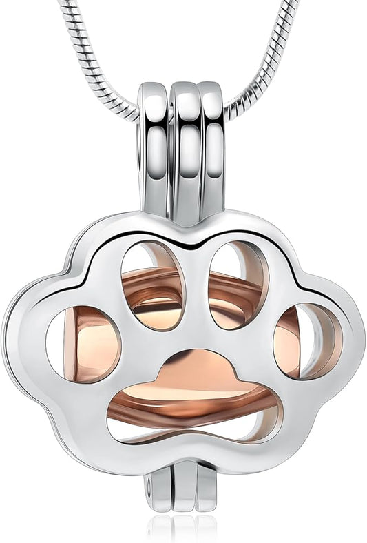 Pet Cremation Jewelry for Ashes Paw Memorial Locket Urn Necklace Keepsake Cremation Jewelry for Dog/Cat (Silver-Rose)