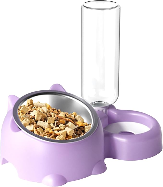 Dog Bowls, Cat Food and Water Bowl Set 16 Degree Tilted Dog Dish with Water Dispenser Automatic Dispenser Bottle Spill Proof Pet Feeder for Cats and Dogs