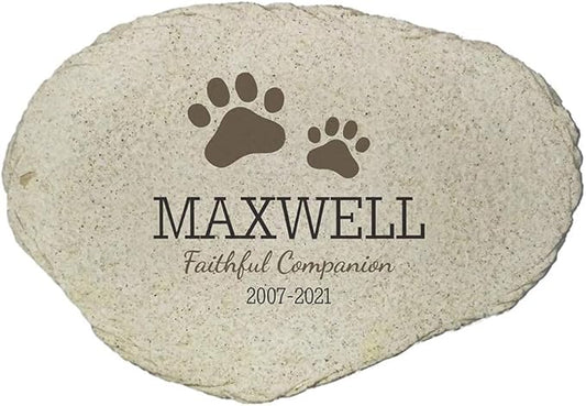 GiftsForYouNow Paws Personalized Pet Memorial Garden Stone, Made of Resin, Flat Design, UV Printed