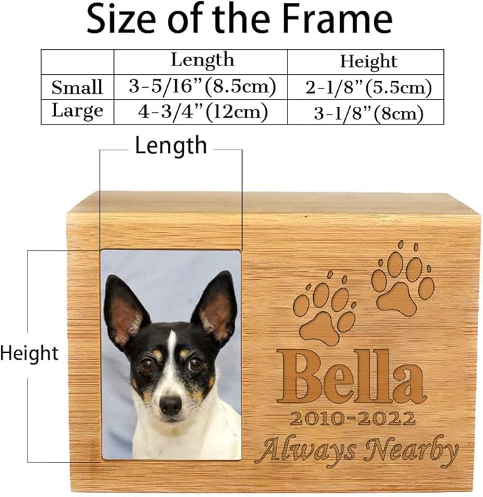 ODB Personalized Cremation Urns for Dogs Ashes, Wooden Pet Memorial Keepsake Urns, Photo Box Pet Cremation Urn