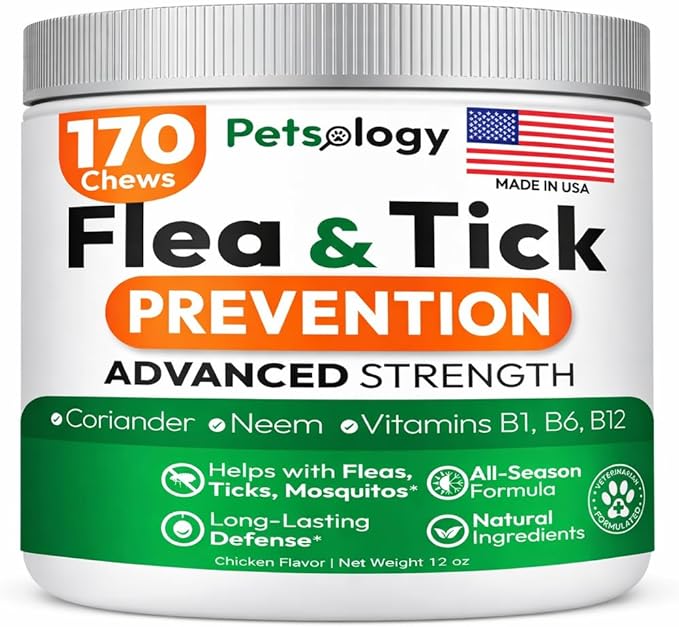 Dog Flea & Tick Chews – Natural Supplement for Dogs & Puppies – Vet Formulated Soft Chews for Skin Support – All Breeds – USA Made
