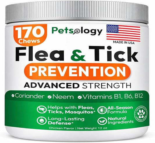 Natural Flea & Tick Chews for Dogs – Vet Formulated Supplement for All Breeds & Ages – Support for Skin & Coat – Made in USA