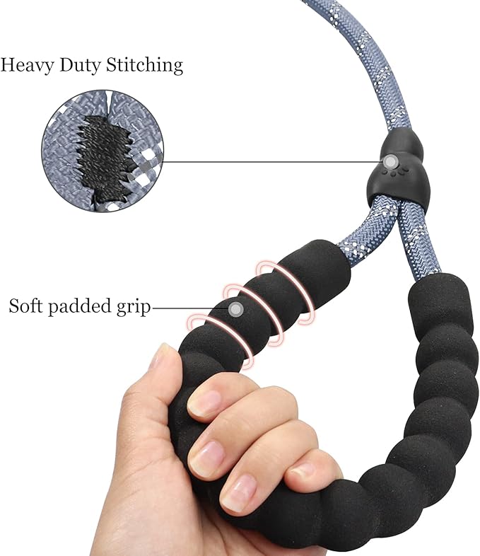 TagME Slip Leads for Dogs that Pull, 6 FT No-Pull Training Leash with Lock, Escape-Proof Design, Reflective & Padded Handle for Small Dogs, Gray