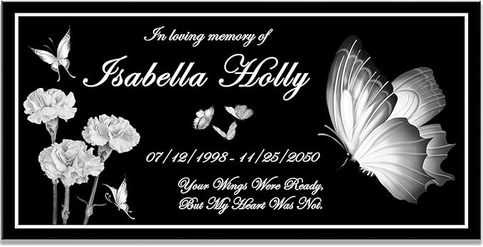 Personalized Memorial Stone, Butterfly Memorial Plaque, Headstone for Graves, Grave Markers for Cemetery for Humens, Tombstone Grave Outdoors, Black Granite Headstone, Grave Decorations for Cemetery