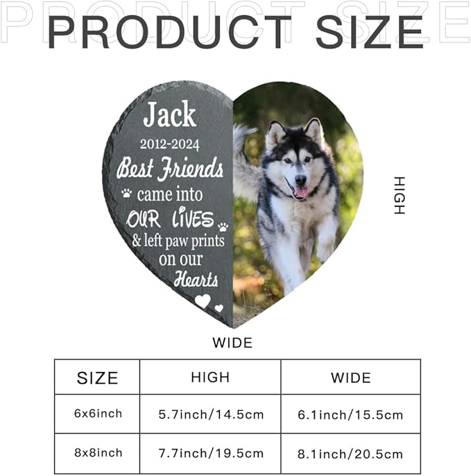 Paw Print Pet Heart Shaped Dog Memorial Stone with Photo Frame, Dog Memorial Stone, Pet Memorial Stone, Pet Grave Marker Headstone, Personalized Pet Memorial Gift, Loss of Dog Cat Sympathy Gift