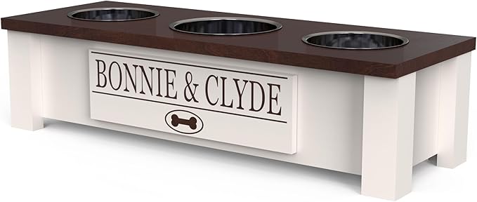 GTW Elevated 3 Bowl Dog Feeding Station - Customized Triple Stand for Small Dog Breeds - Includes Storage & Stainless Steel Bowls (Small, Brown)