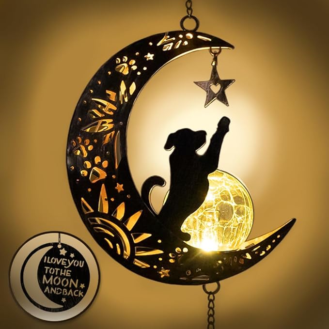 iHeartDogs Pet Memorial Wind Chime - 'I Love You to The Moon & Back' - The Ultimate Garden Solar Lantern for Dog Lovers