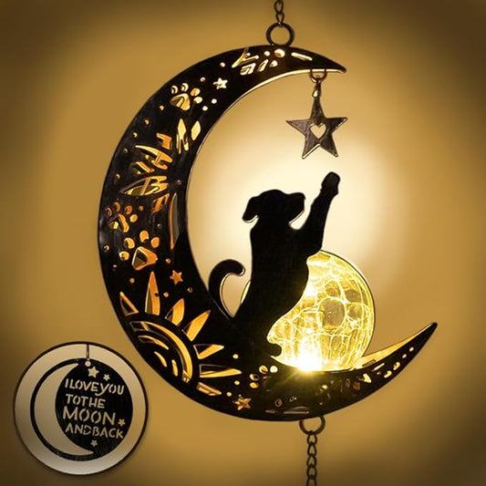 iHeartDogs Pet Memorial Wind Chime - 'I Love You to The Moon & Back' - The Ultimate Garden Solar Lantern for Dog Lovers