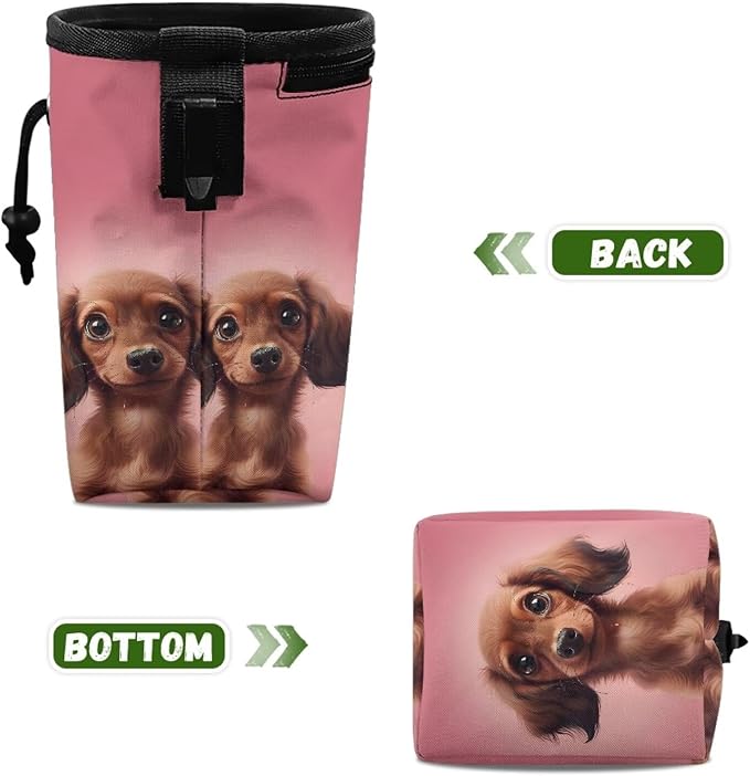 Dachshund Dog Treat Bag Animal Walking Snack Container, Puppy Dog Training Treat Bag Dog Food Dispenser Treat Snack Bags for Pet Puppy Travel or Outdoor Use