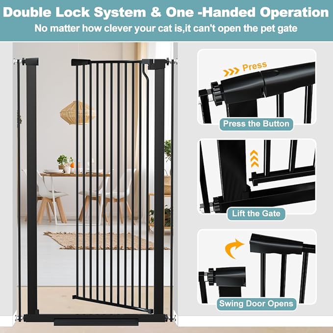 51.18" Extra Tall Pet Gate for Cats Dogs-29.6"-32.6" Extra Wide Baby Cat Gate for Stairs and Doorways-1.37" Ultra Narrow Spacing Dog Gate Dog Door with One-Handed Operation(29.6"-32.6")