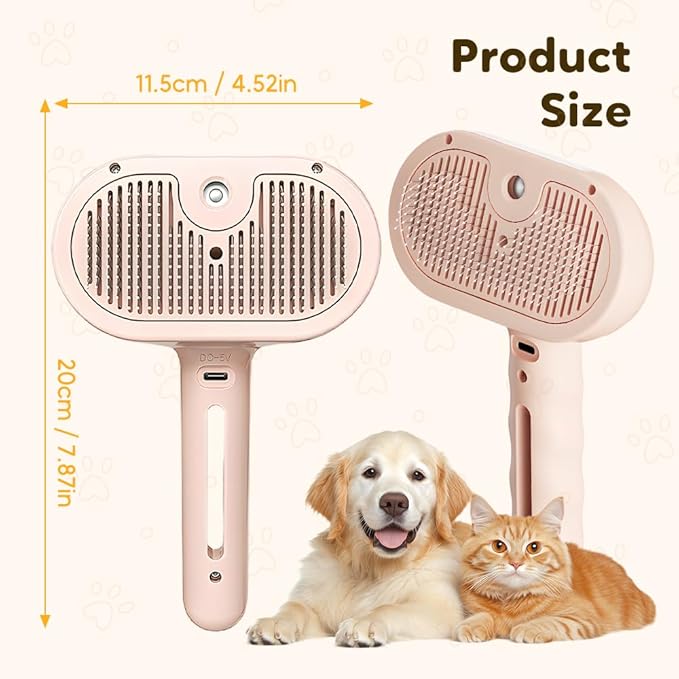 3 in 1 Pet Grooming Brush with Fine Mist Spray, Deshedding Tool for Dogs & Cats, Hair Removal Grooming Tool for Long Short Hair Pets (Pink)