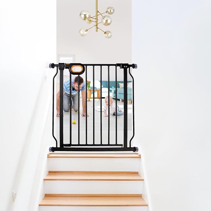 owlie Baby Gate for Stairs 29-33 Inch Wide, Safety House Gate for Baby Pet Gate with Door Pressure Mounting Gates for Kids Toddler Dogs Indoor Stairway Doorway Black (30.5'' Tall)