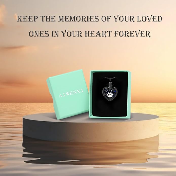 Heart Urn Necklace For Ashes Birthstone Pet Memorial Jewelry Dog Paw Print Cremation Pendant Stainless Steel Keepsake Gift For Pet Lovers