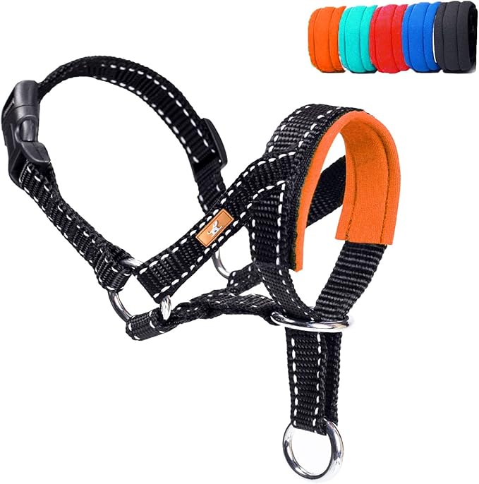 Dog Head Collar, Head Collar with Reflective Strap to Stop Pulling for Small Medium and Large Dogs, Adjustable (L, Orange)