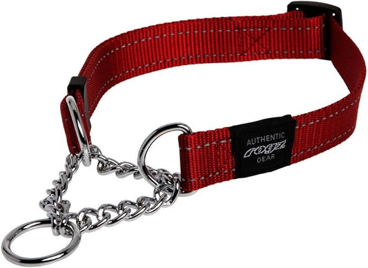 Rogz Utility Large 3/4-Inch Reflective Fanbelt Obedience Half-Check Dog Collar, Red