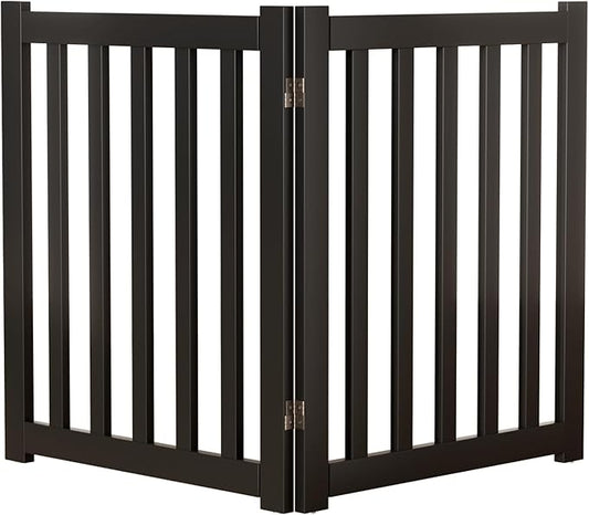 2-Panel Solid Wood Dog Gate - Freestanding Folding Pet Gate for Doorways, Stairs, Indoor, 24" Height, No Installation Needed, Black