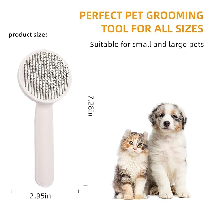 Dog & Cat Brush, Self Cleaning Slicker Brush for Pets, Upgraded Dog Brush for Shedding Massaging and Grooming, Removes Loose Undercoat & Portable Comb for Long Short Haired Dogs (Blue)