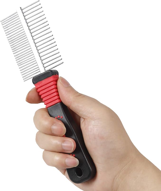 Metal Dog Combs for Grooming Shedding Dematting Stainless Wide Tooth for Long and Short Hair Deshedding Tools Greyhound Siberian Husky Gifts Hair Brush Small and Large Dogs Cats Undercoat Supplies