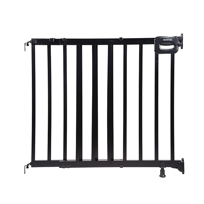 Summer Infant Deluxe Stairway Simple to Secure Safety Pet and Baby Gate,30'-48' Wide, 32' Tall, Install on Wall or Banister in Doorway or Stairway,Hardware Mount, Auto Close Walk-Thru Door-Black Wood