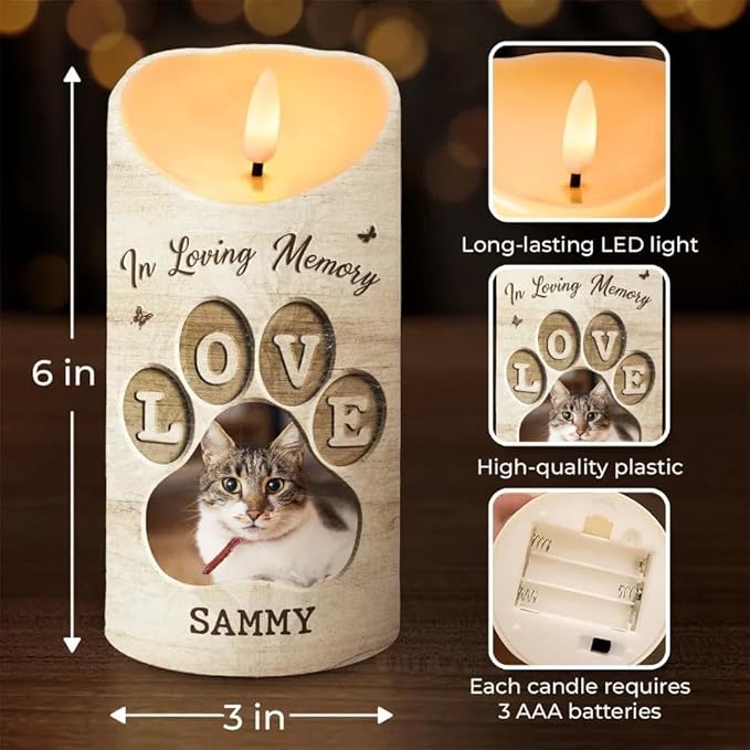 Custom Pet Photo Memorial Dog Cat in Heaven Led Candle Gift for Dogs Mom Cats Mom Pet Owners Memorial Sympathy Led Candle Decor Birthday Christmas Gift for Loss of Dog Cat in Heaven Gifts