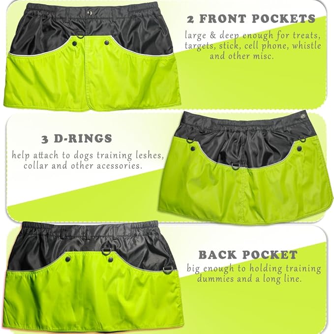 Dog Trainer Apron for Men Women with Big and Deep Pockets, Pet Handler Treat Waist Pouch for Holding Dog Stug Toy, Training Dummies, Rope (Green-XL)