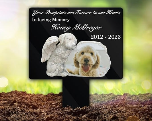 Personalized Dog Memorial Stake Custom Dog Photo Your Pawprints Are Forever In Our Hearts Metal 12x12 inch Dog Grave Marker Dog Loss Gift Sympathy Gift for Dog Lover (Style 18)