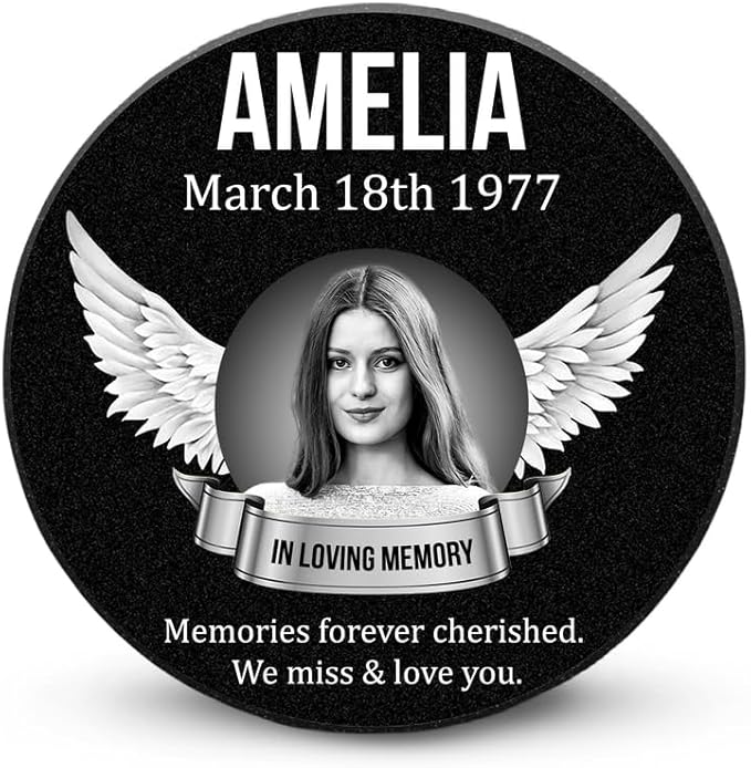 ADFSTONE Grave Stones for Cemetery for Humans- Personalized Head Stone for Graves, Photo Grave Markers, Engraved Cemetary Headstones, Picture Memorial Plaque, Marble Tombstone with Stand