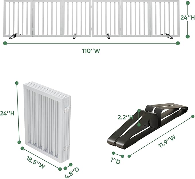 Dog Gate, Freestanding Dog Gates for Doorways, Foldable Dog Gate Indoor, Pet Gates for Doorways Bedroom, Puppy Gate with Metal Support Feet, Room Divider 6 Panels (White)