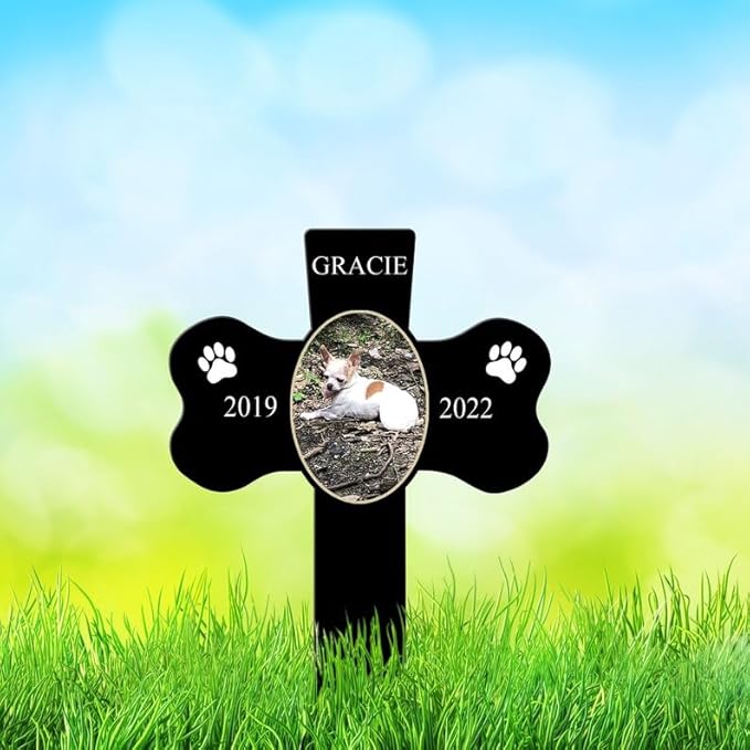 Personalized Dog Memorial Stake Custom Dog Cat Photo Cross Dog Bone Metal 12x12 inch Pet Grave Marker Dog Loss Gift Sympathy Gift for Dog Lover (Style 28)