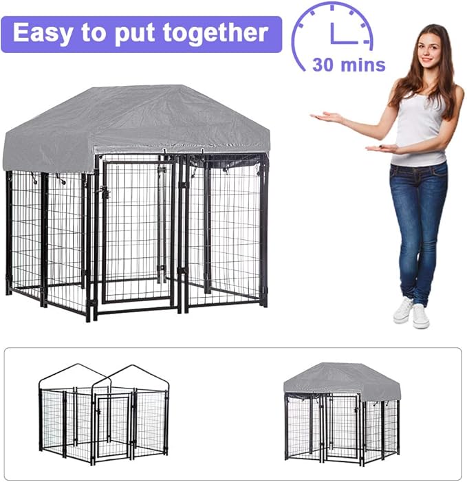 BestPet Large Heavy Duty Dog Crate, 4' x 4' x 4.3', Black, Secure, Weather Proof, Durable, Lockable, Waterproof
