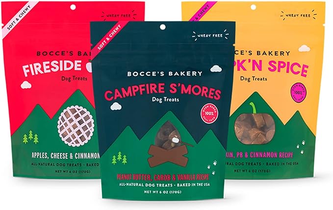 Bocce's Bakery by The Fire Assorted Treat Bundle for Dogs, Wheat-Free Everyday Dog Treats, Made with Real Ingredients, Baked in The USA, Natural Soft & Chewy Cookies, 6 oz Each