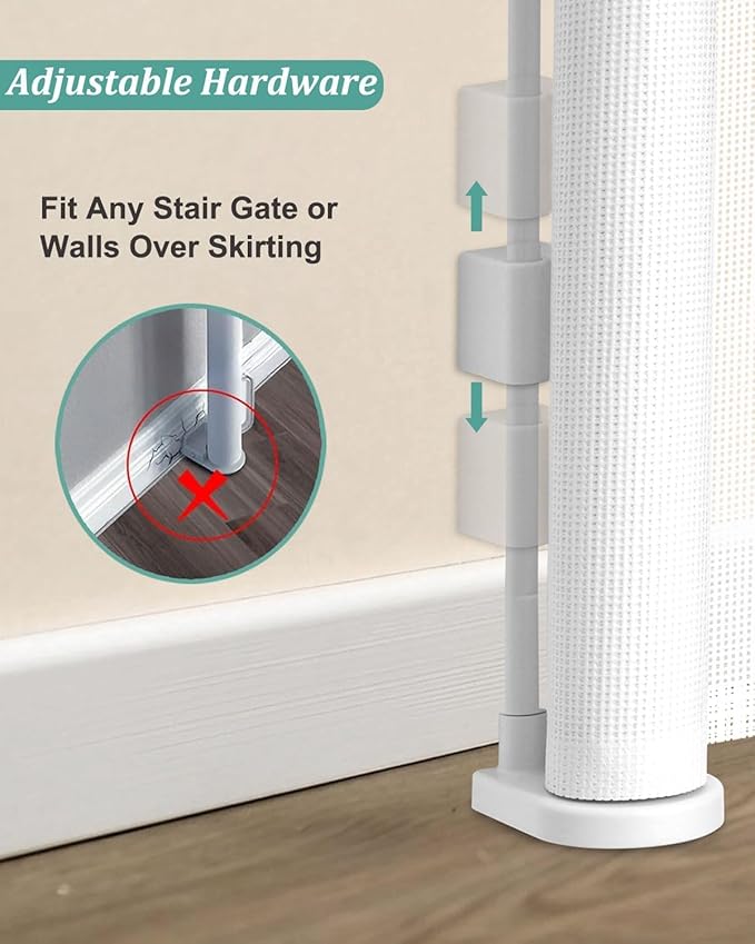 50 inch Retractable Baby Gates 42 inch Tall, Retractable Gate with Reinforced Strip Design to Prevent Crawling Through, Retractable Dog Gate for Stairs, Doorways, Hallways
