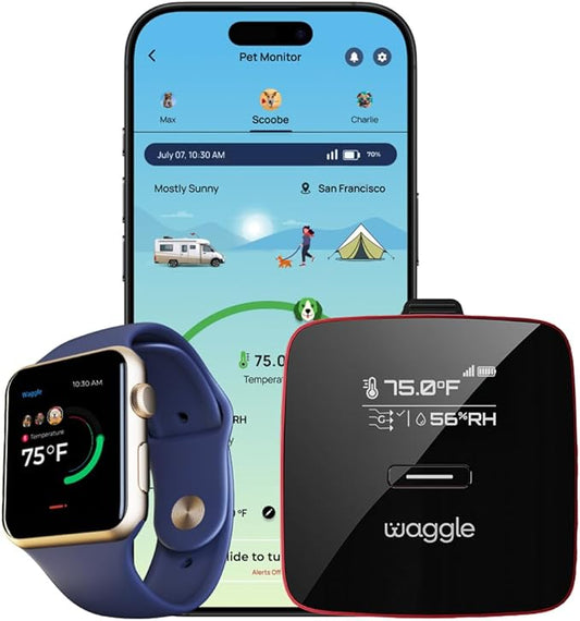 Waggle 4G Pet Temperature Monitor with GPS & AQI - No WiFi Needed - Real Time App, SMS & Email Alerts - RV, Car & Home Safety Device - Power Outage Alerts - Subscription Required