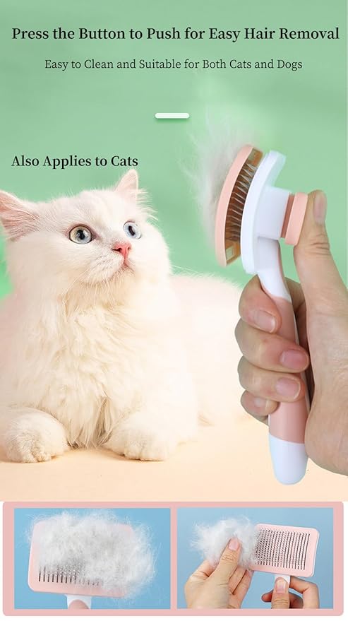Self Cleaning Slicker Dog Brush for Small Long-Haired Breeds, One-Click Hair Removal, Puppy Essentials, Fit Yorkie, Shih Tzu, Maltese, Maltipoo, Pomeranian, Pet Grooming Tool (Pink)