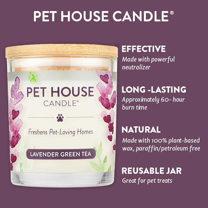 One Fur All Pet House Candle Value Pack - Plant-Based/Soy - Clean Burning Scented, Long Lasting Pet Odor Candle for Home - Lavender Green Tea