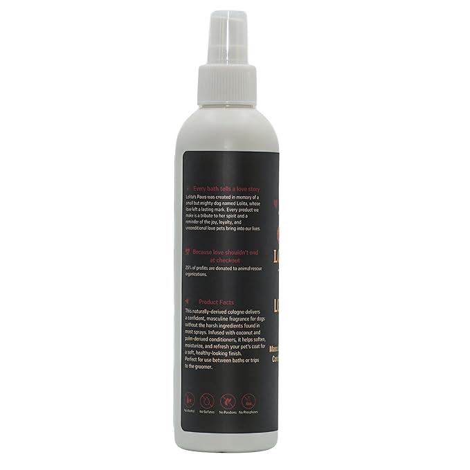 lolita's paws Loli Boss Masculine Dog Cologne – Deodorizing Pet Spray for Dogs, Conditions & Moisturizes Coat, Fresh Scent, 8 oz, Made in USA, For Him