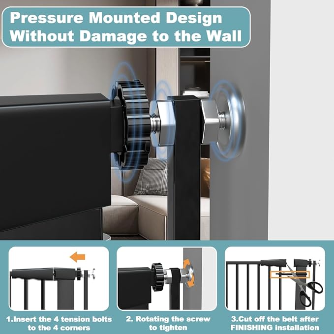 51.18" Extra Tall Pet Gate for Cats Dogs-29.6"-40.5" Extra Wide Baby Cat Gate for Stairs and Doorways-1.37" Ultra Narrow Spacing Dog Gate Dog Door with One-Handed Operation(29.6"-40.5")