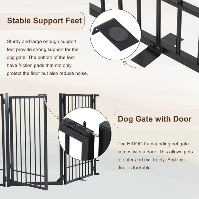 Metal Freestanding Dog Gate with Door, Extra Wide 81", 31" Height Foldable Dog Gates for Doorways, Tall Pet Fence Indoor Outdoor Pet Gates, 4 Panels Pet Barrier for Stairs Hallways, Black