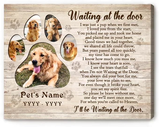 Benicee Shop Personalized Gifts For Loss Of Pet, Paw Prints Memorial Canvas, Gift For Deceased Pets, Waiting At The Door Photo Print, Dog Photo Gifts, Dog Memorial Frame