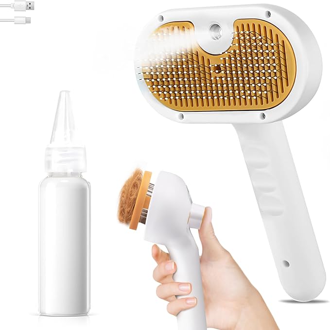 Pet Steam Brush for Dog & Cat – shower bath brush – Steam for Shedding & Grooming Water Brush for Long & Short Haired Pets Spritz Defur Comb 3-in-1 Spray Hair Removal Comb