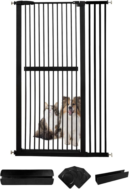 Lumizone Extra Tall Cat Gate 61.02" High Pressure Mounted Extra Wide 38.39"-42.51" (17Sizes) 1.37" Gap No Drilling Auto-Close Tall Pet Gate for Dogs (Black, 38.39"-42.51" W)