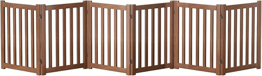 6-Panel Solid Wood Dog Gate - Freestanding Folding Pet Gate for Doorways, Stairs, Indoor, 24" Height, No Installation Needed, Walnut