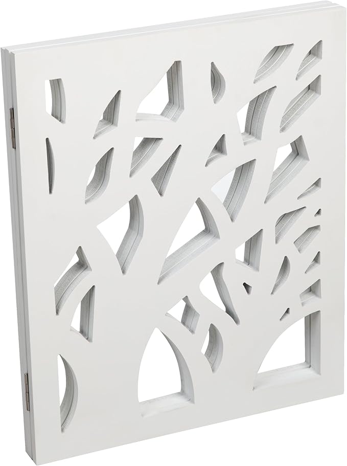 Safety Pet Gate for Dogs – Free-Standing & Foldable - Decorative Scroll Wooden Fence Barrier – Stairs & Doorways (White)