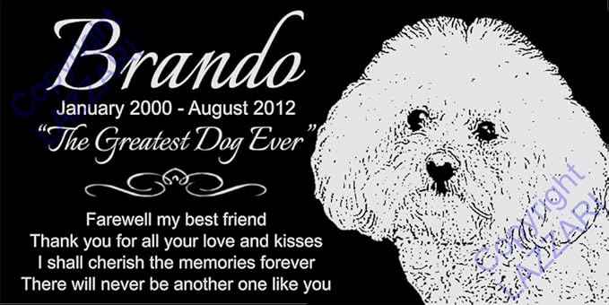 Personalized Bichon Frise Pet Memorial 12"x6" Engraved Black Granite Grave Marker Head Stone Plaque BRN1
