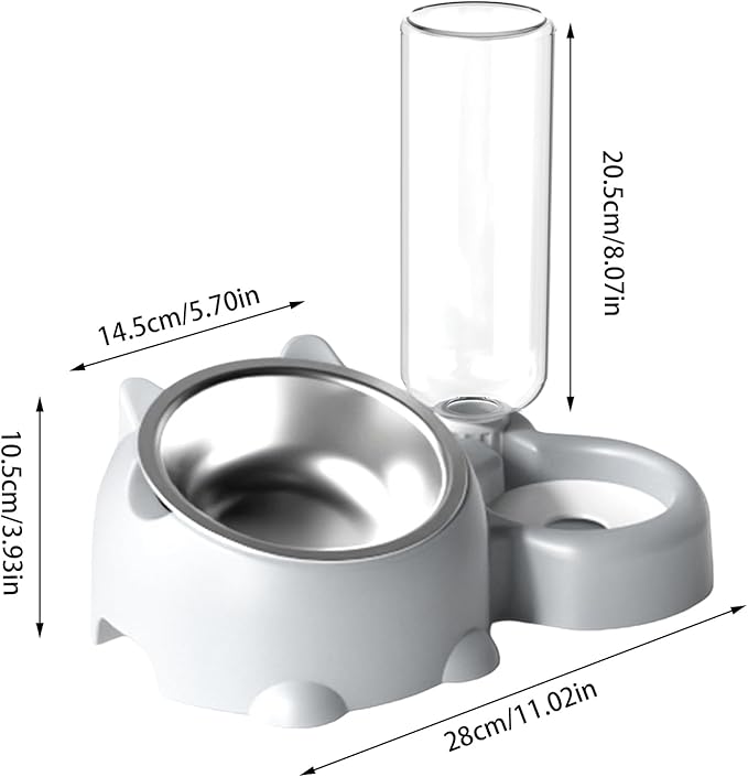 Dog Bowls, Cat Food and Water Bowl Set 16 Degree Tilted Dog Dish with Water Dispenser Automatic Dispenser Bottle Spill Proof Pet Feeder for Cats and Dogs