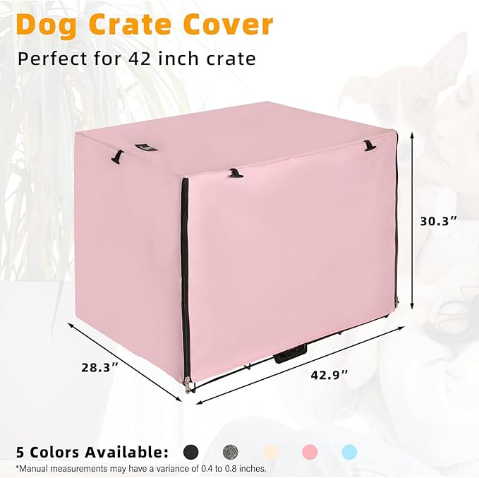 X-ZONE PET Double Door Dog Crate Cover - Polyester Pet Kennel Cover Fits 42 inches Wire Dog Cage Pink