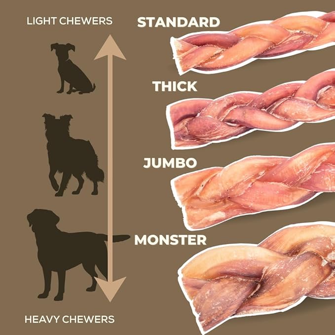 Bully Bunches All Natural 12" Standard Braided Bully Sticks - Odour Free, Rawhide Free, Chemical Free - Safe, Long Lasting Thick Beef Dog Chews - Fully Digestible Treat for Small and Medium Dogs, 6 Pk