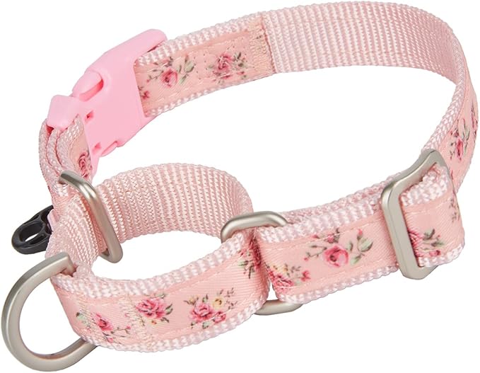 Martingale Dog Collar,Floral Pattern,with Safety Quick Release Buckle,Escape-Proof Anti-Pull for Small Dogs(Pink Floral,S)