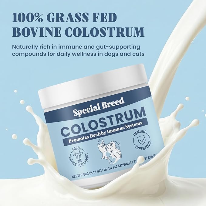 Bovine Colostrum for Dogs and Cats – Grass Fed Colostrum Powder – Immune Support, Allergy & Itch Relief – Gut Health & Seasonal Allergy Defense – 150 ct