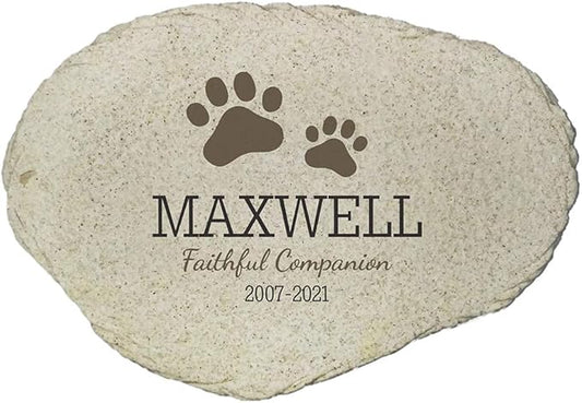 GiftsForYouNow Paws Personalized Pet Memorial Garden Stone, Made of Resin, Flat Design, UV Printed